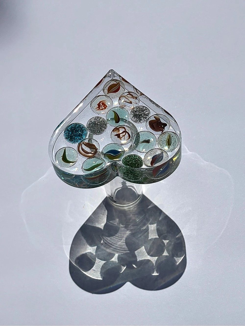 Handmade Heart Pedestal Marble & Resin Art Sculpture One of a Kind
